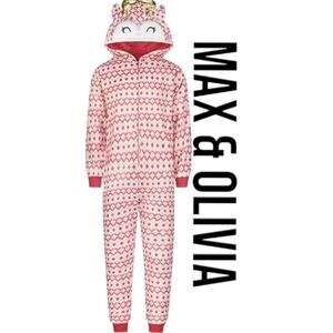 Max and Olivia Fair Isle Reindeer Union Suit Girls Size 10/12
